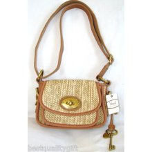 Fossilvintage Reissue Ii Natural+cognac Leather Turnlock Crossbody Bag-new+tags
