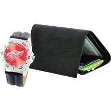 Game Time Black Nhl-Wwg-Det Men'S Nhl-Wwg-Det Detroit Red Wings Analog Strap Watch And Wallet Set