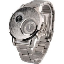 Gemini Dual Dial Steel Band Mens Quartz Analog Wrist Watch Double Movement