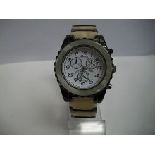 Geneva Large Bracelet Chrono Style Beige/antique Silver Color Boyfriend Watch