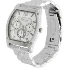 Geneva Platinum Men's Quartz Silver-tone & White Tonneau Case Watch