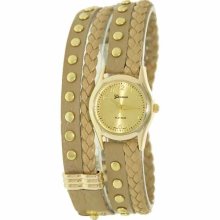Geneva Platinum Women's 9618.Gold.Beige Brown Leather Quartz Watch with Gold Dial