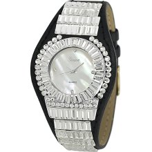 Geneva Platinum Women's Rhinestone-accented Faux Leather Watch