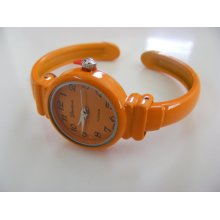 GENEVA ROUND FACE BRIGHT ORANGE NARROW BAND METAL 3/8 INCH CUFF WATCH - Orange - Metal - 14 inches