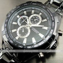 Gentle Hand Hours Clock Dial Sport Men Water Black Steel Wrist Watch Wg096