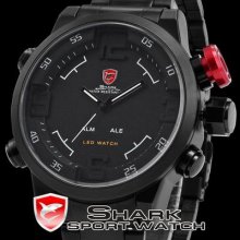 Genuine Shark Big Case Army Led Digital Date Day Men Quartz Black Wrist Watch