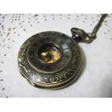 Golden Elegant ROMAN pocket watch necklace - vintage victorian style - Gold - Brass