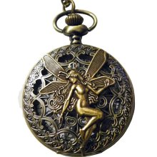 Golden Fairy Steampunk Pocket Watch Victorian Style Necklace or Chain Fob