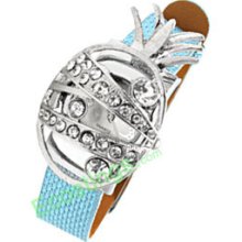 Good Jewelry Blue Leather Band Rhinestone Pineapple Watchcase Lady Watches