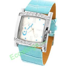 Good Jewelry Quartz Ladies Wrist Watches Shining Crystal Watchcase Blue Strap