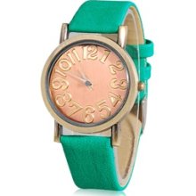 Green WoMaGe Round Dial Quartz Analog Watch with Faux Leather Strap