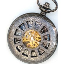 Groomsman Gift - Pocket Watch - Mechanical - Steampunk - DARK WINDOWS in TIME - Necklace - Gun Metal - Steam Punk - GlazedBlackCherry