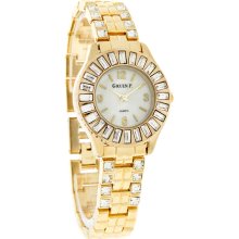 Gruen II Ladies Crystal MOP Dial Gold Tone Bracelet Quartz Watch GRT925