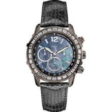 Guess Gunmetal Textured Leather Chronograph Ladies Watch U0017l3