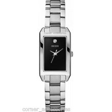 Guess Ladies W90075l2 Diamond Silver Band Black Dial Watch