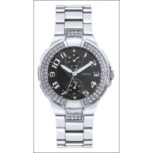 Guess Silver Black Signature Women Crystal Dress Prism Watch U12003l2
