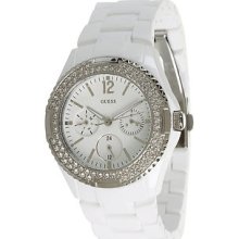 Guess U0062l7 Womens White Glitz Bezel Multifunction Analog Dial Watch