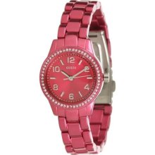 Guess Womens Mini Diminutive Pop Crystal Accented Red Ip Stainless Steel Watch