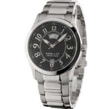 Haas & Cie Men's Quartz Watch With Black Dial Analogue Display And Silver Stainless Steel Bracelet Alh397sba