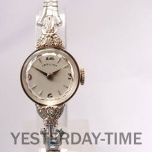 Hamilton 14K White Gold & Diamond 1940's USA 22 Jewel Ladies Manual Watch