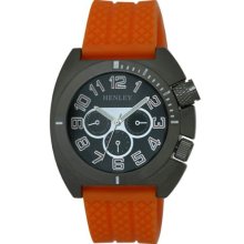 Henley Boy's Quartz Watch With Black Dial Analogue Display And Orange Silicone Strap Hy005.8