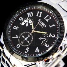 Hot Sell Luxury Analog Dial Silver Stainless Steel Band Mens Wrist Watch, M24