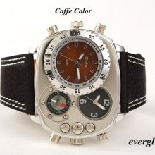 Hot Stainless Army Dual Time Zone Leather Sport Mens Watch Russia Military Sport
