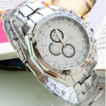 Hotfactory Direct Fashion Strip Men's Stainless Steel Quartz Analog Watch