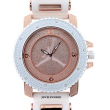 Iced Out Rosegold/white Jordan Air Jumpman Logo Silicone Watch