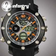 Infantry Mens Digital Tachymeter Alarm Army Sports Quartz Watch Black Rubber