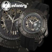 Infantry Mens Gunmetal Hand-winding Skeleton Watch Stainless Steel Case Uk