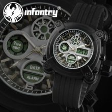 Infantry Mens Lcd Digital Analogue Sport Quartz Army Watch Black Rubber Outdoor