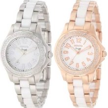 Invicta 1779 1781 Womens Angel White Dial Two Tone Stainless Steel Band Watch