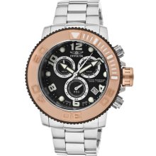 Invicta Men's Pro Diver Stainless Steel Chronograph Rose Gold Ip Bezel Black Dia