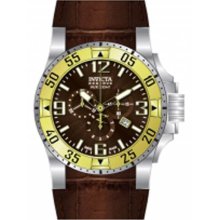Invicta Men's Reserve Excursion Chronograph Stainless Steel Case Leather Bracelet Brown Tone Dial Gold Bezel 10906
