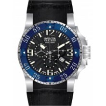 Invicta Men's Reserve Excursion Chronograph Stainless Steel Case Leather Bracelet Black Tone Dial Blue Bezel 10910