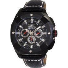 Invicta Mens Signature Ii Collection Multifunction Black Dial Leather Watch