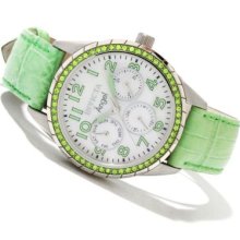 Invicta Women's Angel Quartz Crystal Accented Stainless Steel Case Leather Strap Watch GREEN