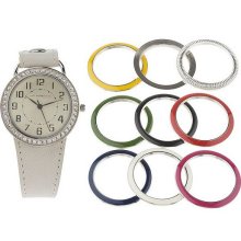 Isaac Mizrahi Live! Leather Strap and 10 Bezels - Cream - One Size