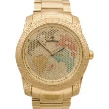 JBW Just Bling Iced Out Men's JB-8174-F Rock Star Gold-Tone World Map Diamond Watch