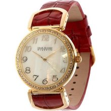 Joan Rivers Croco Embossed Strap Watch w/ Mother-of-Pearl Dial - Red - One Size
