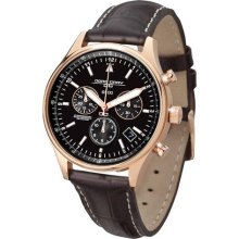 Jorg Gray Unisex Limited Edition Commemorative Chronograph Stainless Watch - Brown Leather Strap - Black Dial - JG6500-62