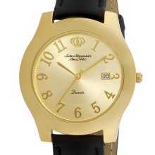 Jules Jurgensen Mens Gold Tone Black Strap Watch with Champagne Calendar Dial - Multi-color - Stainless Steel