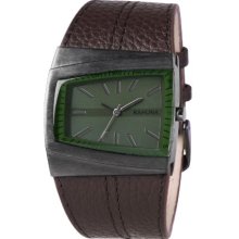Kahuna Men's Quartz Watch With Green Dial Analogue Display And Brown Leather Strap Kus-0066G