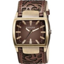 Kahuna Men's Quartz Watch With Brown Dial Analogue Display And Brown Leather Cuff Kuc-0046G
