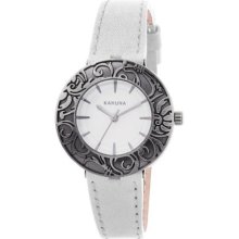 Kahuna Women's Quartz Watch With Silver Dial Analogue Display And White Leather Strap Kls-0217L