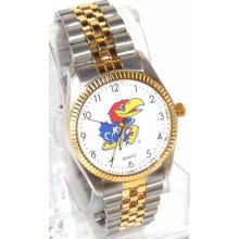 Kansas Jayhawks Classic Two-tone Silver, Gold Metal Band Men's Sports Watch