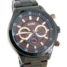 KAQI A09015 Fashion Round Watch Dial Black Steel Watchband Stainless Steel Men's Auto Mechanical Watch