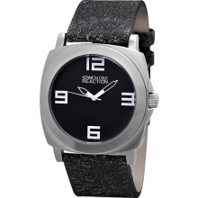 Kenneth Cole Mens Reaction Street Collection Analog Stainless Watch - Black Leather Strap - Black Dial - RK1287