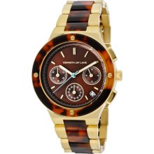 Kenneth Jay Lane Watches Women's Chronograph Brown Sunray Dial Goldton